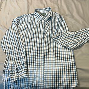 Blue, white and black checkered dress shirt